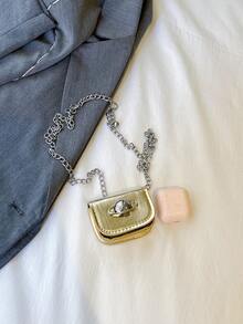 时尚简约纯色闪亮超迷你翻盖星星星球链条包、零钱包、单肩包或腰包 - 金色 - 查看 7