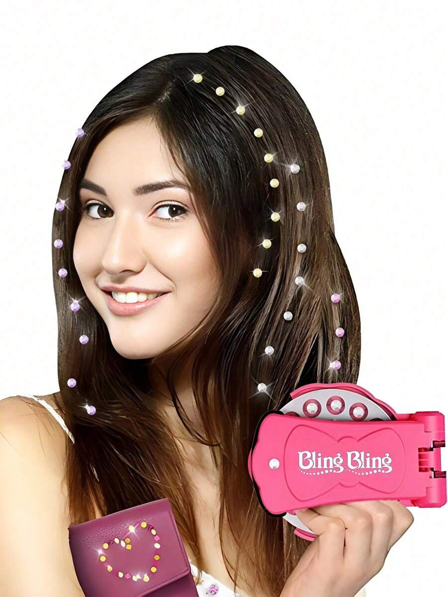 Sparkling Hair Styling Set, Includes Rhinestones, Charming Series Hair Accessories, Designed For Girls, Comes With Styling Tools And 75 Rhinestones - Attach, Click, Shine! Hair, Fashion, Everything Is Possible! (Pink) - Multicolor - View 1
