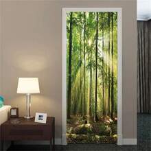 3D Forest Door Sticker Vinyl Wallpaper Self-Adhesive DIY For Dream Animal Bedroom Study Decoration Home Design Decal Murals, Stickers, Wall Decal, Vinly Decal For Home Decorations, Spring Decoration Items Refresh Your Home, Rama Decoration Stickers Gifts Birthday Graduation