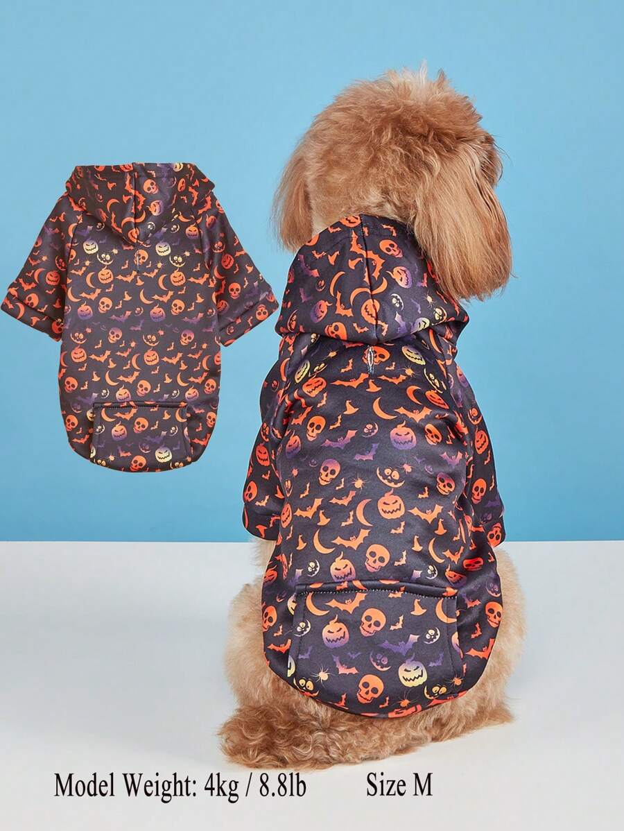 1件裝南瓜蜘蛛網女巫寵物服裝 狗貓衣適用小型犬大型犬 冬季帽子連帽衫 - 彩色 - 查看 1