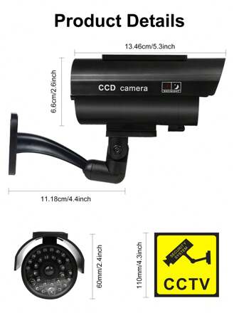 1pc Solar Powered Dummy Security Camera, Anti-Theft & Anti-Burglar, Slightly Waterproof, Red LED Light Blinking, With Free CCTV Sticker