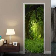 3D Forest Door Sticker Vinyl Wallpaper Self-Adhesive DIY For Dream Animal Bedroom Study Decoration Home Design Decal Murals, Stickers, Wall Decal, Vinly Decal For Home Decorations, Spring Decoration Items Refresh Your Home, Rama Decoration Stickers Gifts Birthday Graduation