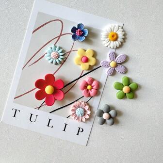 10pcs, Refrigerator Magnets, Cartoon Flower Fridge Magnets, Cute Decorative Magnets, Personalized Fridge Magnet For Kitchen Office Whiteboard Locker Cabinet And Dishwasher, Kitchen Decoration, Home Decoration Best Gifts Birthday Graduation