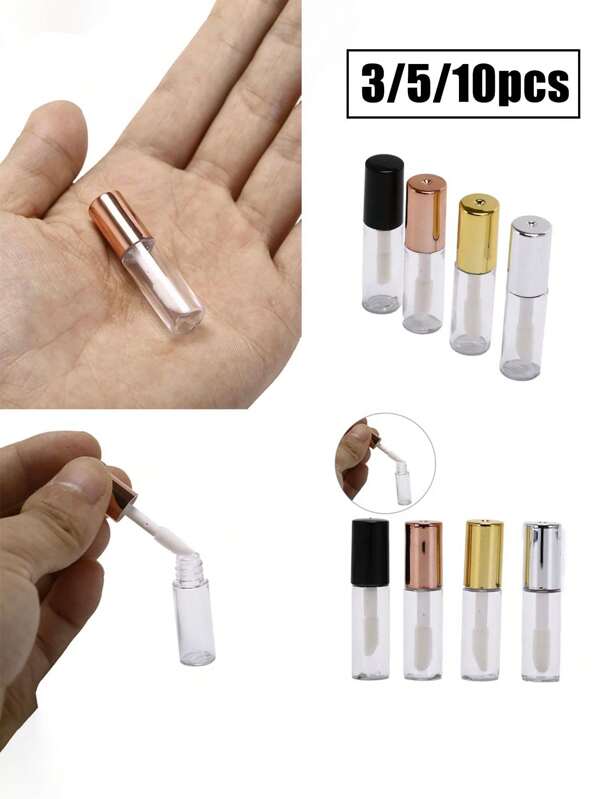 3/5/10 pièces Contenants ronds et mini pour brillant à lèvres, flacons rechargeables avec inserts en caoutchouc, essentiels de voyage, flacons vides rechargeables en plastique, rangement cosmétique, essentiels de voyage, organisateur de voyage pour la plage, les vacances d'été, la rentrée scolaire, les fournitures scolaires, les vacances, le camping, les accessoires essentiels, parfum pour femme, parfum pour homme, parfum