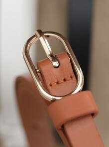 1 Set/3pcs Women's Multi-Color Ellipse Buckle PU Leather Skinny Belt, Suitable For Dresses Casual Pants, Etc., Daily Versatile Decorative Use Summer, School Fall, Autumn, Halloween - Black and White Card - View 3