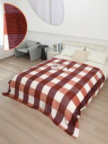 Suave Cobijas Matrimonial a Rayas con estampado de Cuadros de colores (200*220 cm) - Caoba Nítido - Ver 1