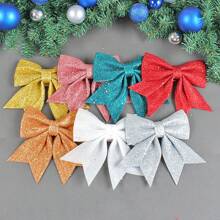1pc Christmas Sequin Decor Bow Diy Tree Decoration Mall Pendant Gift Box Accessory - White - View 2