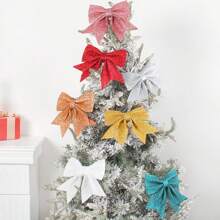 1pc Christmas Sequin Decor Bow Diy Tree Decoration Mall Pendant Gift Box Accessory - White - View 3