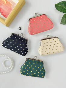 Heart Printed Fabric Mini Kiss Lock Coin Purse With Hot Stamping