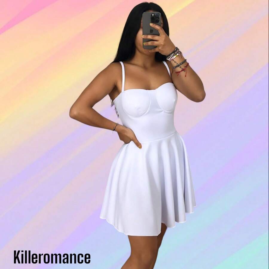 VESTIDO CIRCULAR CON COPAS - Blanco - Ver 1