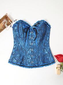 Corset crop top bustier strâns, cu șireturi, jacquard, modelator de corp