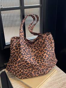 Small Leopard Print Canvas Crossbody Bag For Women, Fashionable And Multi-Functional, Large Capacity - Brown - View 4