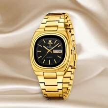 YaLaLuSi 1pc Classic Quartz Ladies Watch In Gold Color, Fashion & Professional, Water Resistant With Weekday Calendar Function, Comes With A Disassembly Tool