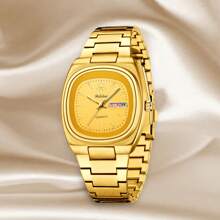 YaLaLuSi 1pc Classic Quartz Ladies Watch In Gold Color, Fashion & Professional, Water Resistant With Weekday Calendar Function, Comes With A Disassembly Tool