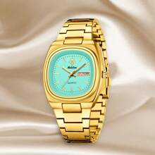 YaLaLuSi 1pc Classic Quartz Ladies Watch In Gold Color, Fashion & Professional, Water Resistant With Weekday Calendar Function, Comes With A Disassembly Tool