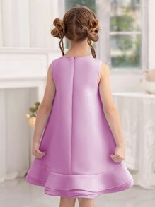 Vestido de festa sem mangas com laço para meninas, elegante vestido estilo princesa, adequado para presente de aniversário, festa, casamento, baile escolar, comemoração de feriados