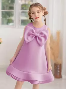 Vestido de festa sem mangas com laço para meninas, elegante vestido estilo princesa, adequado para presente de aniversário, festa, casamento, baile escolar, comemoração de feriados