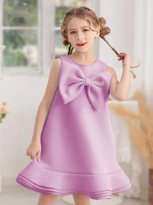 Vestido de festa sem mangas com laço para meninas, elegante vestido estilo princesa, adequado para presente de aniversário, festa, casamento, baile escolar, comemoração de feriados