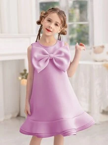 Vestido de festa sem mangas com laço para meninas, elegante vestido estilo princesa, adequado para presente de aniversário, festa, casamento, baile escolar, comemoração de feriados