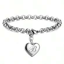 925 Sterling Silver Plated Fine 26 Letter Women Men Chain Bracelet Charm Heart Cute Wedding Personality Jewelry Lady Gift Party 20cm - Silver - View 8