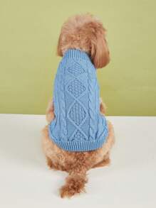 1 Áo Len Lưới Cho Chó Mới Với Họa Tiết Đan Xoắn, Bộ Áo Liền Quần Dệt Kim Nhỏ Cho Thú Cưng - Màu xanh lam - Xem 7