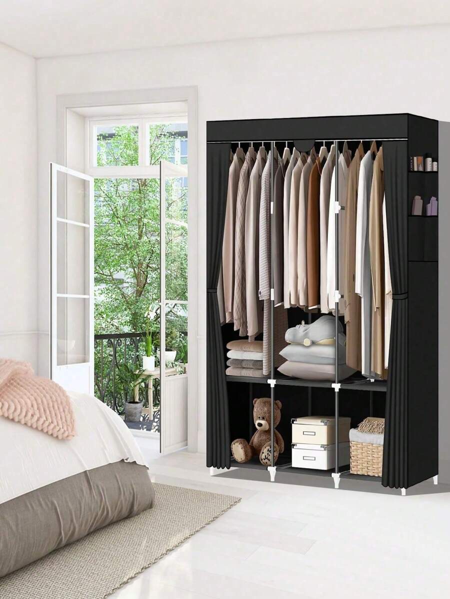 Closet Organizador de Ropa, Armario para Ropa, Armables Plegable de Tela Y Tubo Metal, Almacenamiento Minimalista de Tela y Tubo Metal para Dormitorio - Negro - Ver 1