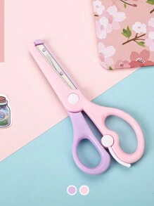1pc Macaron Colored Children's Scissors, Child-Friendly Handcraft Scissor For Student DIY Paper Cutting, Cartoon Themed Anti-Pinch Elastic Plastic Scissors,Back To School - Multicolor - View 10