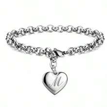 925 Sterling Silver Plated Fine 26 Letter Women Men Chain Bracelet Charm Heart Cute Wedding Personality Jewelry Lady Gift Party 20cm - Silver - View 32