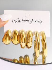 6pcs/Set Fashionable Minimalist Metallic C-Shaped Basic Stud Earrings In Gold And Silver Colors For Women, Suitable For Vacation, Party, Date, Daily Wear, As A Gift - Yellow Gold - View 7