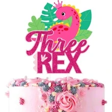 1pc Three Rex Cake Topper Pink, Dinosaur Cake Topper For Dinosaur 3 Years Old Birthday Party Decorations