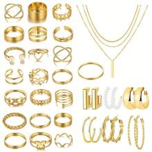 35 chiếc Vòng cổ bông tai đa yếu tố bằng kim loại hình trái tim và bướm giả ngọc trai đơn giản và thanh lịch Bộ 3 trong 1 màu vàng, lý tưởng cho trang phục thường ngày hàng ngày của phụ nữ và tặng quà cho gia đình, bạn thân và bạn gái (Không bao gồm hộp) - Vàng - Xem 10