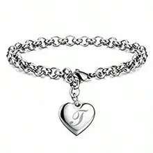 925 Sterling Silver Plated Fine 26 Letter Women Men Chain Bracelet Charm Heart Cute Wedding Personality Jewelry Lady Gift Party 20cm - Silver - View 21