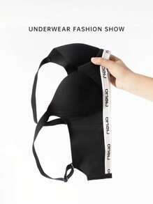 Sujetador simple, delgado y cómodo, sin aros, con efecto push-up, con hebilla lateral, que previene el pandeo, de cobertura total sin costuras, ropa interior deportiva - Negro - Ver 7