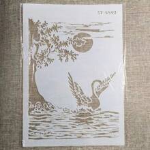 1pc White Plastic A4 Painting Stencil Template With Theme Of Swans, Birds, And Peacocks - White - View 4