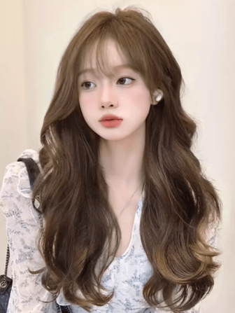 Light Brown Wigs For Women Long Wavy Wig With Bangs Synthetic Wig Hair Replacement Wigs Long Curly Wavy Synthetic Resistant Wigs For Daily Party Use