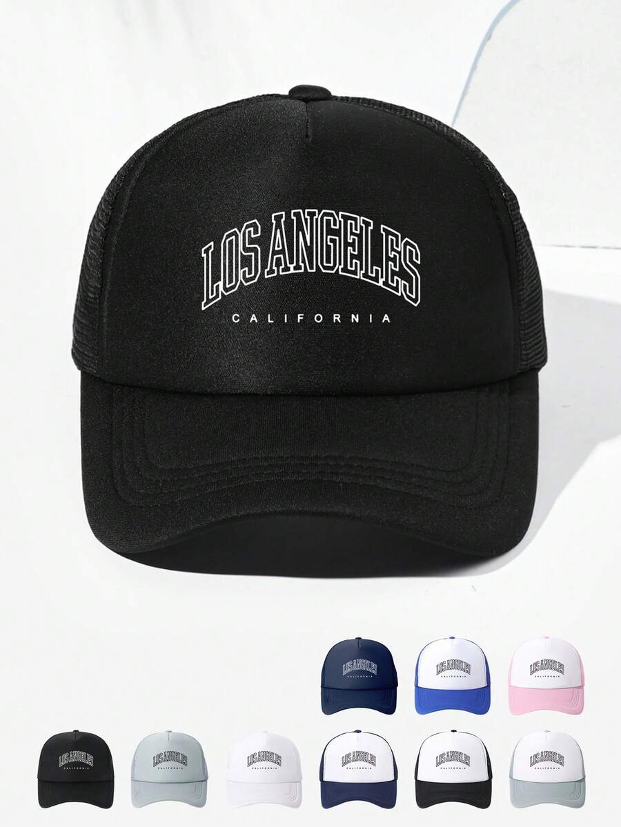 1 件透气网眼棒球帽，镂空字母印刷“LOS ANGELES”，可调节防晒棒球帽，时尚百搭老爹帽，适合卡车司机或露营和钓鱼等户外活动