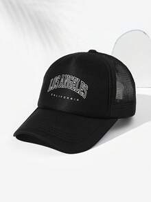 1 件透气网眼棒球帽，镂空字母印刷“LOS ANGELES”，可调节防晒棒球帽，时尚百搭老爹帽，适合卡车司机或露营和钓鱼等户外活动