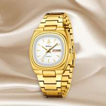YaLaLuSi 1pc Classic Quartz Ladies Watch In Gold Color, Fashion & Professional, Water Resistant With Weekday Calendar Function, Comes With A Disassembly Tool