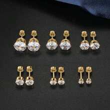 6 đôi bông tai bằng thép không gỉ mạ vàng 18K CZ, Phụ kiện tai nữ đơn giản và phong cách, lý tưởng cho những dịp lễ hội. - Bánh tròn xoắn sáu móng - Xem 9