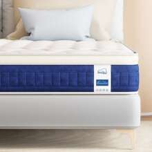 10 Inch Pocket Sprung Hybrid Mattress With Breathable Soft Fabric For Pressure & Back Pain Relief, Medium Firm - Blue and White - View 1