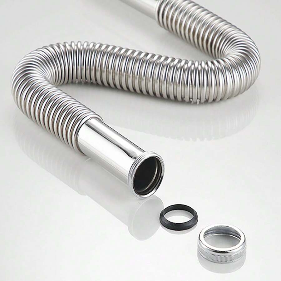 FEPK 1入柔軟不鏽鋼落水管通用於水槽和盆地，80cm / 31.5英寸，加厚P形陷阱，無氣味，浴室和廚房配件