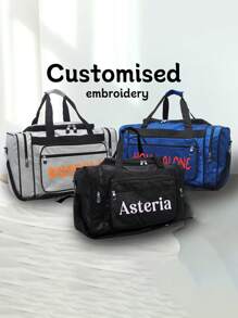 Custom Name Glitter Golden Onion Powder Sparkle Large Capacity Luggage Bag, Fashionable Travel Organizer Bag, Multi-Functional Outdoor Leisure Bag, Can Be Used As Shoulder Bag Or Crossbody Bag For Fitness Travel Overnight Luggage Bag - Silver - View 1