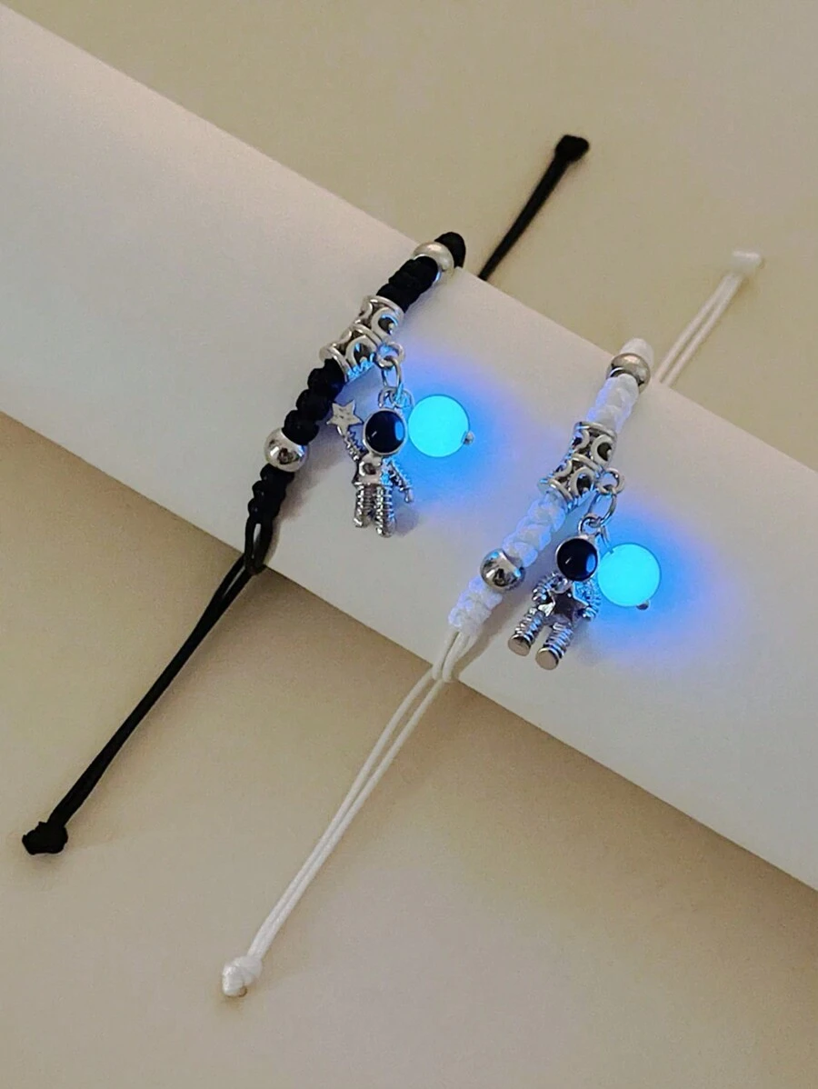 ATLVXJL 2pcs Couple Glow In The Dark Astronaut Charm Bracelet - Multicolor - View 1