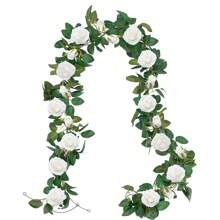 1pc 200cm/6.5ft Artificial White Rose Vines Floral Garlands Total ,Fake Vine Silk Flower Garland For Indoor, Outdoor Home Wedding Arch Garden Wall Decoration, Valentine Day, Gift