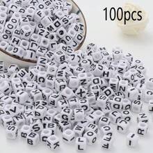 100pcs/300pcs/500pcs/700pcs Loose White Square Acrylic Letter Beads, 6x6mm, With Black Letters A-Z, For Jewelry Making And DIY Bracelets, Necklaces, Keychains