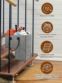 1入組樓梯收納袋，大容量可折疊收納籃，帶皮革手柄，適合樓梯組織，可容納玩具、書籍、衣物等，節省室內空間收納箱 - 灰色 - 查看 3