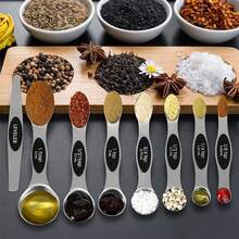 Premium Stainless Steel Measuring Cups Spoons Set Engraved Measurement Markers Stackable Design For Baking Cooking Dry Liquid Ingredients Kitchen Gadgets - Multicolor - View 3