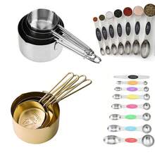 Premium Stainless Steel Measuring Cups Spoons Set Engraved Measurement Markers Stackable Design For Baking Cooking Dry Liquid Ingredients Kitchen Gadgets - Multicolor - View 8