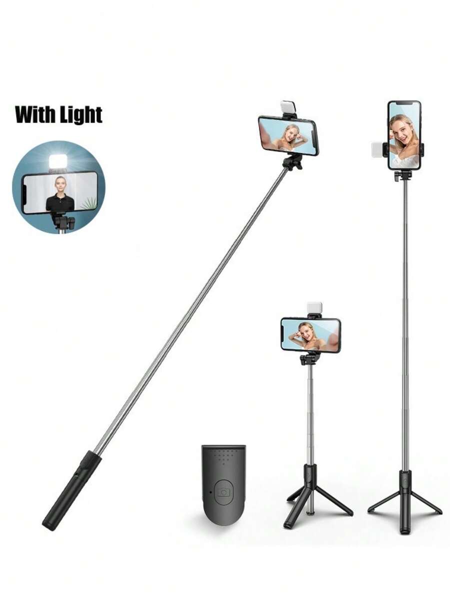 Suporte De Tripé Sem Fio Bluetooth Selfie Stick 1.7M Com Remoto Anti-Vibração - Preto - Visão 1