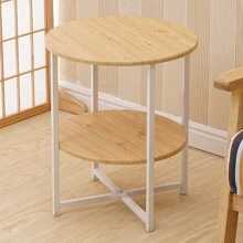 LIVINGANDHOME Living And Home 1 Piece 2 Tiers Modern Small Round Coffee Table,Side Table,Sofa Side Table,Tea Table,Home Storage Table,Nightstand Table,Corner End Table For Living Room,Bedroom,Kitchen,Balcony,Office,Indoor,Outdoor - Natural Oak - View 6